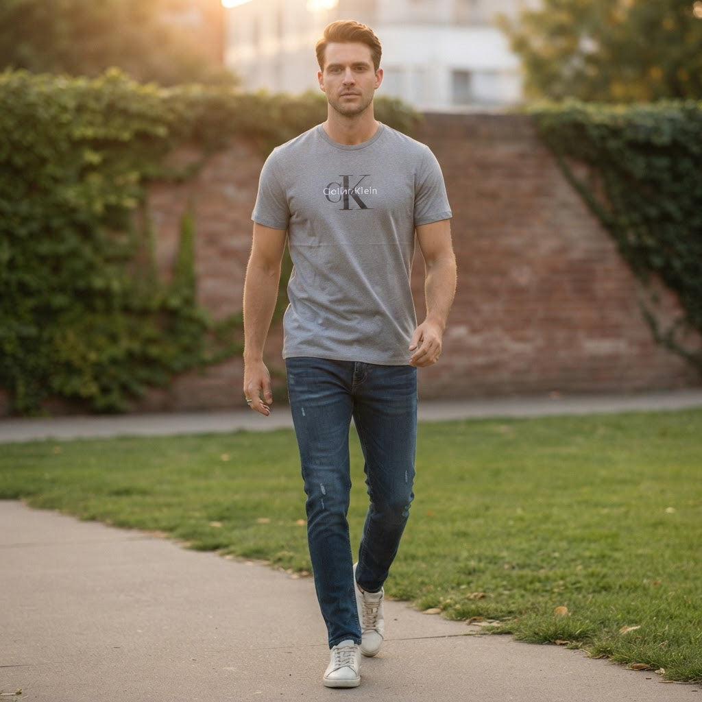 Calvin Klein Jeans Heather Grey Logo Graphic T-Shirt - Regul