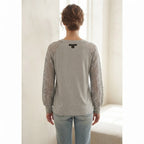 EMERY ROSE Light Heather Grey Top with Crochet Lace Sleeves
