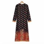 Women's Black Long Floral and Paisley Open-Front Dress