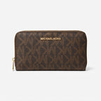 [WearU Generated:merch_clean_front] Michael Kors Dark Brown Monogram Rectangular Zip-Around Wallet – front view