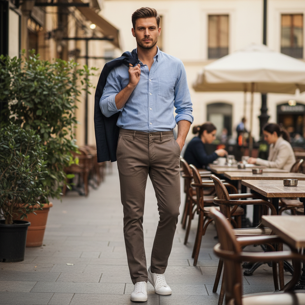 Men's Slim Fit Brown Cotton Chino Trousers