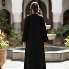 Elegant Black Beaded Polyester Abaya