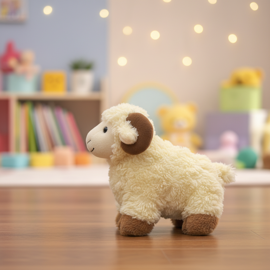 Plush Sheep Ram Toy with Plaid Bow - Kids Stuffed Animal