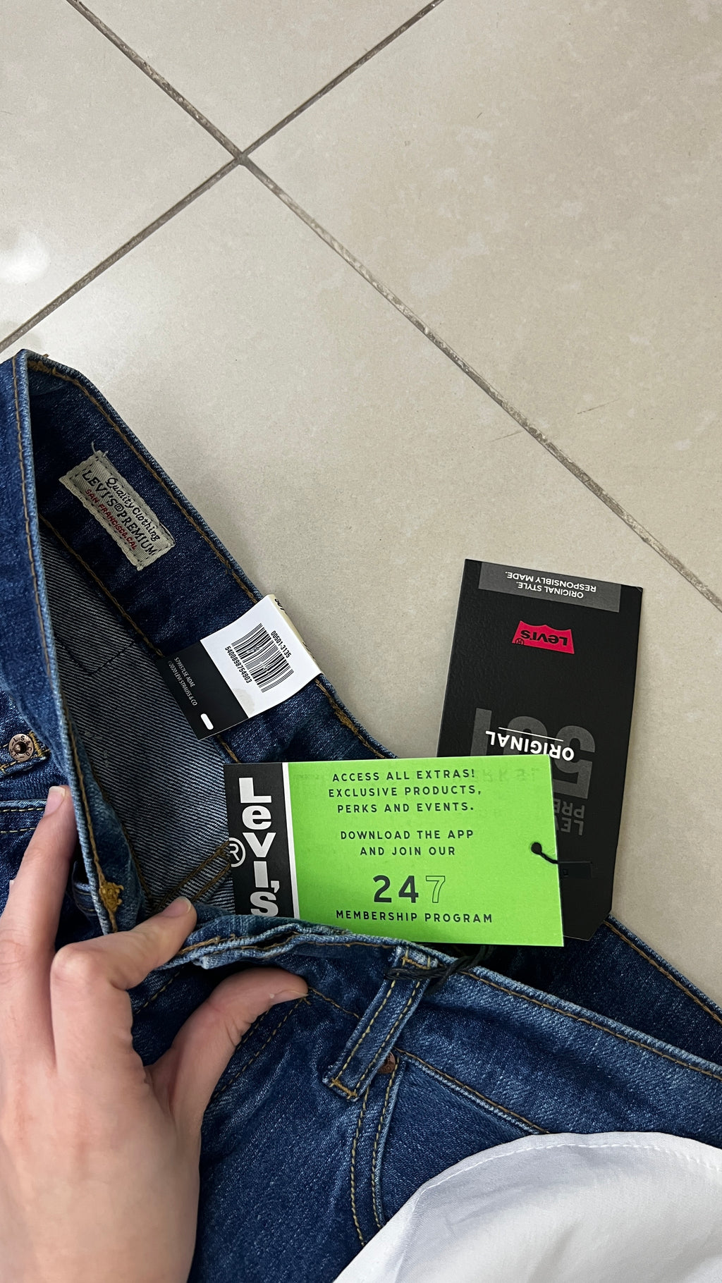 Levi's Deep Indigo Straight Leg Jeans with Signature Button