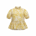 ZARA Women's Yellow Floral Peplum Puff Sleeve Blouse - S