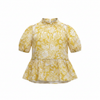 ZARA Women's Yellow Floral Peplum Puff Sleeve Blouse - S