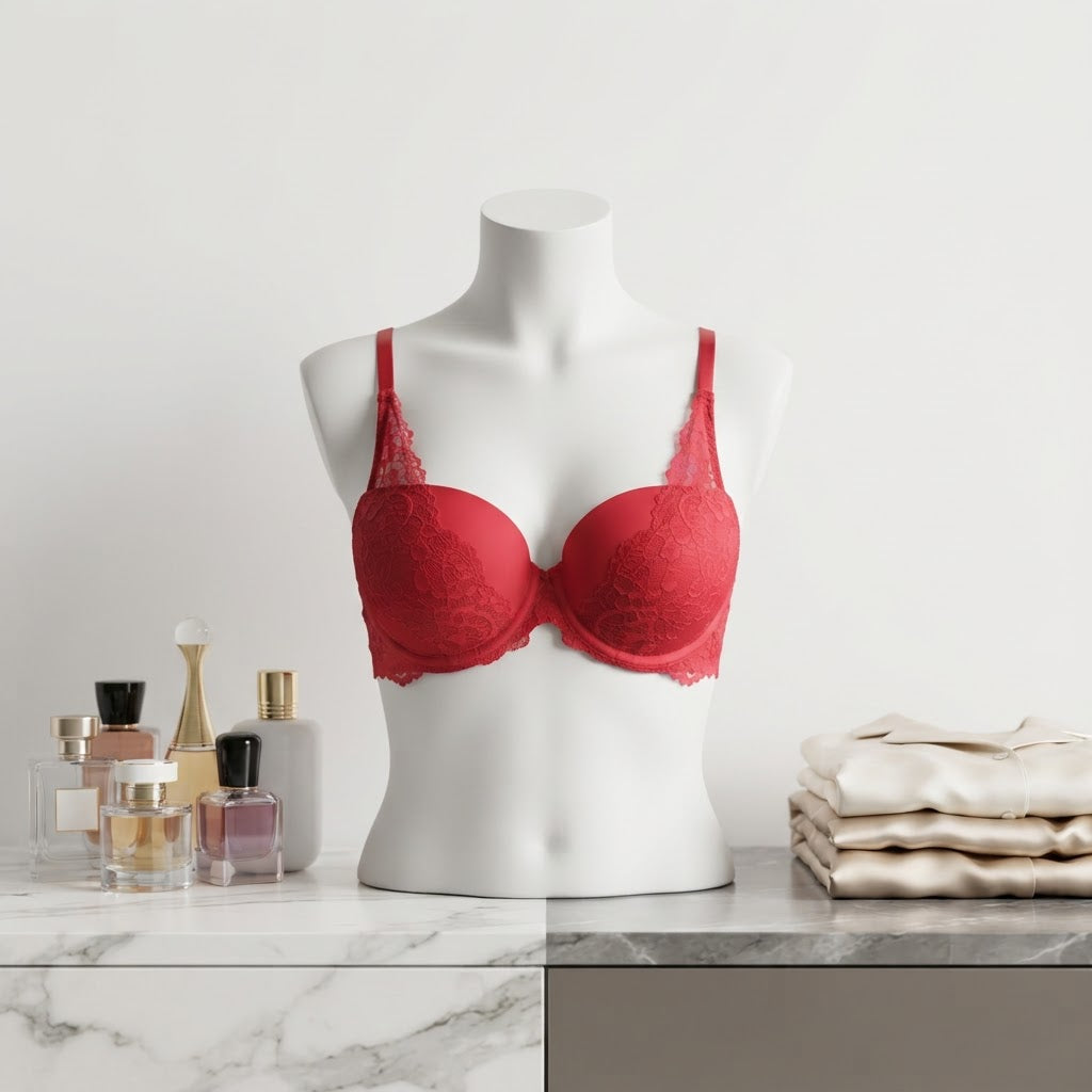 Elegant Red Lace Push-Up Bra with Adjustable Straps