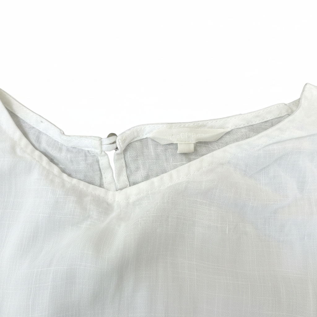 Women's White Linen Relaxed Fit V-Neck Blouse