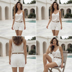 Gina White Boyfriend Denim Shorts with Braided Belt