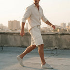 [WearU Generated:campaign_3] BoohooMAN Ecru Cotton Denim Wide-Leg Cargo Shorts – back view