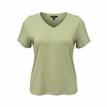 Women's Sage Green V-Neck Relaxed Cotton T-Shirt