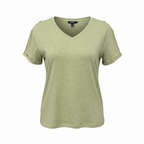 Women's Sage Green V-Neck Relaxed Cotton T-Shirt