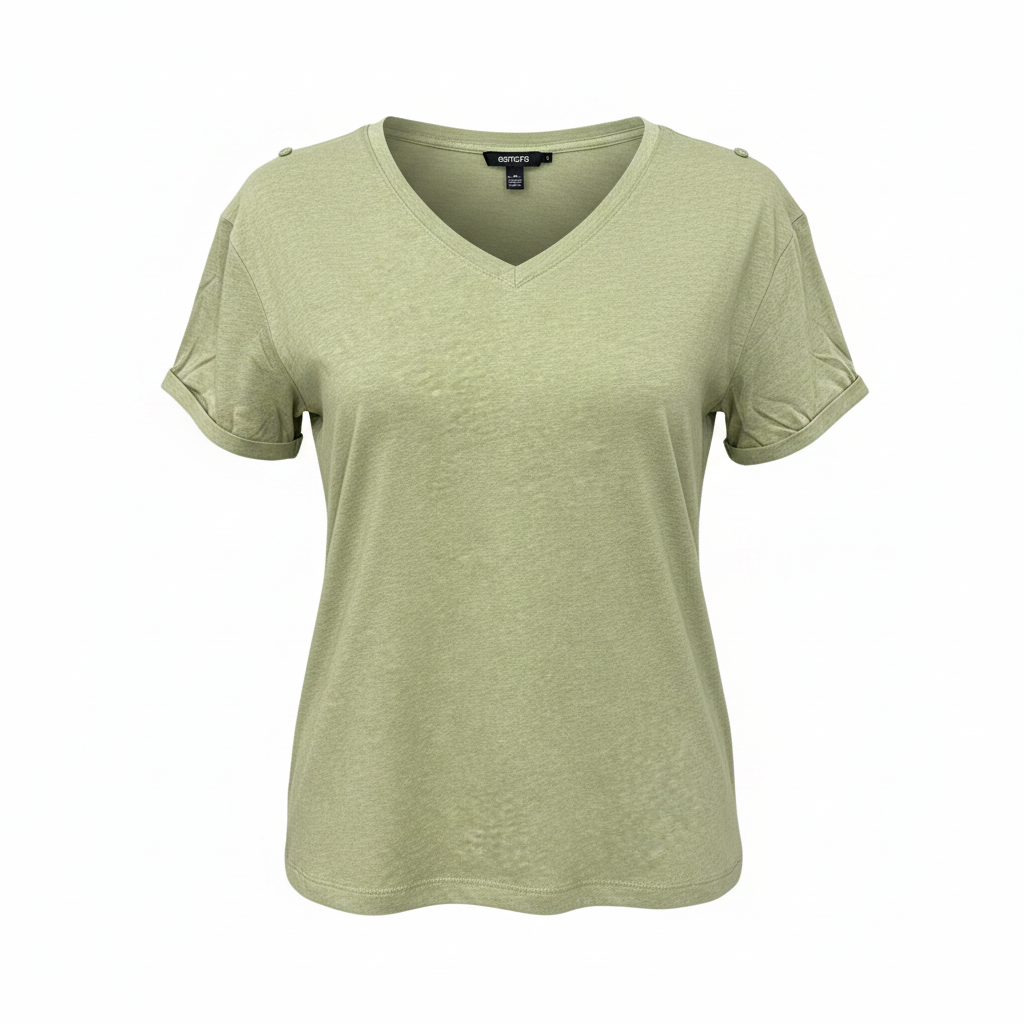Women's Sage Green V-Neck Relaxed Cotton T-Shirt
