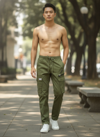 KILL'S Olive Green Loose Fit Multi-Pocket Cargo Trousers