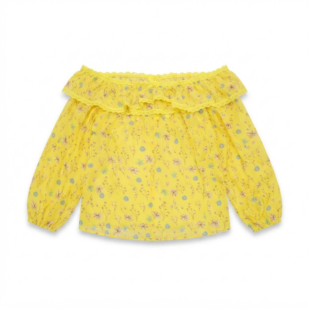 Women's Yellow Floral Off-The-Shoulder Ruffle Top