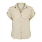 ZARA Women's Cream Linen-Blend Short Sleeve Button-Down Shir
