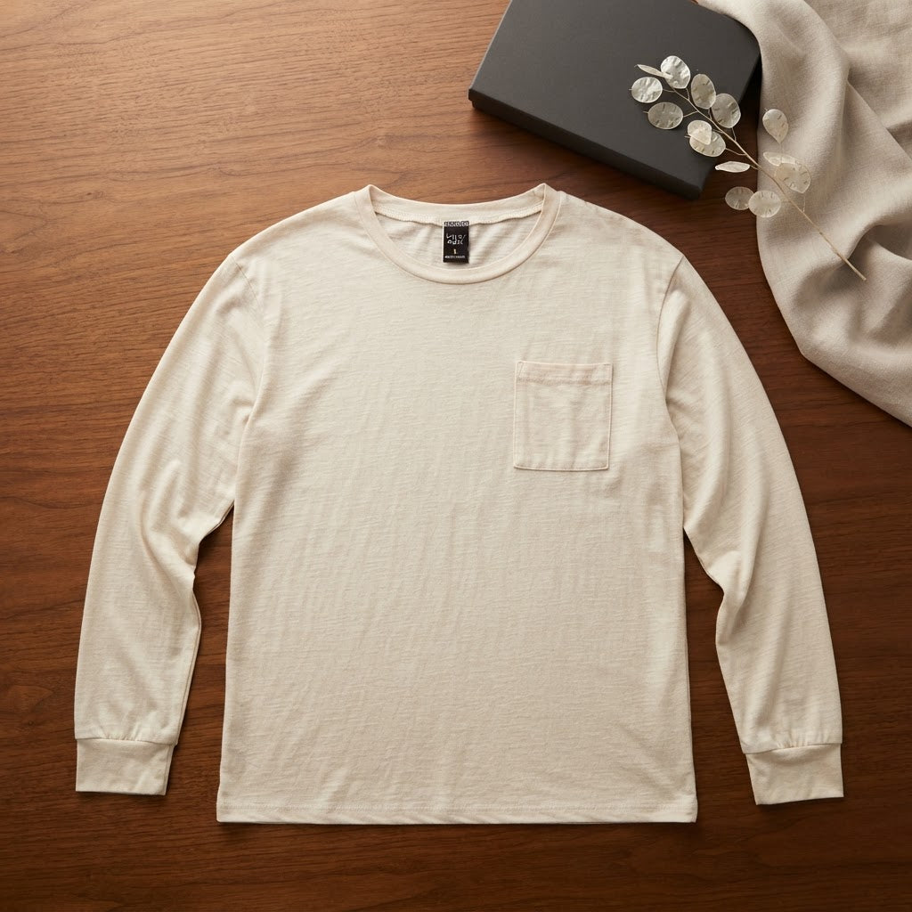 Emery Rose Oatmeal Relaxed Long-Sleeve T-Shirt with Chest Po
