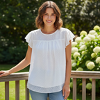 Women's White Eyelet Embroidered Puff Sleeve Blouse
