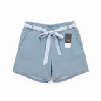 Women's Light Blue Chambray Shorts with Floral Belt