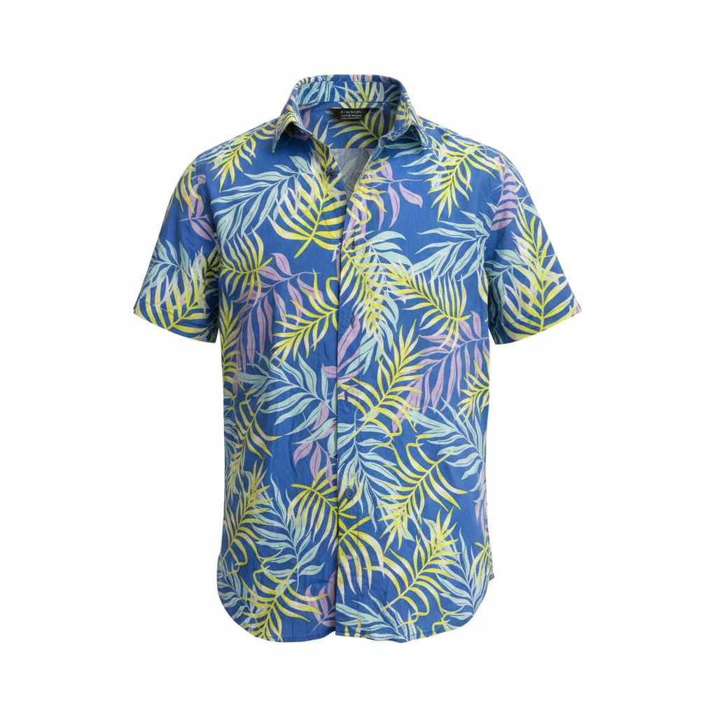Primark Boys Blue Tropical Palm Leaf Short Sleeve Shirt