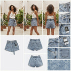 Light Blue High-Waisted Paperbag Denim Shorts with Belt
