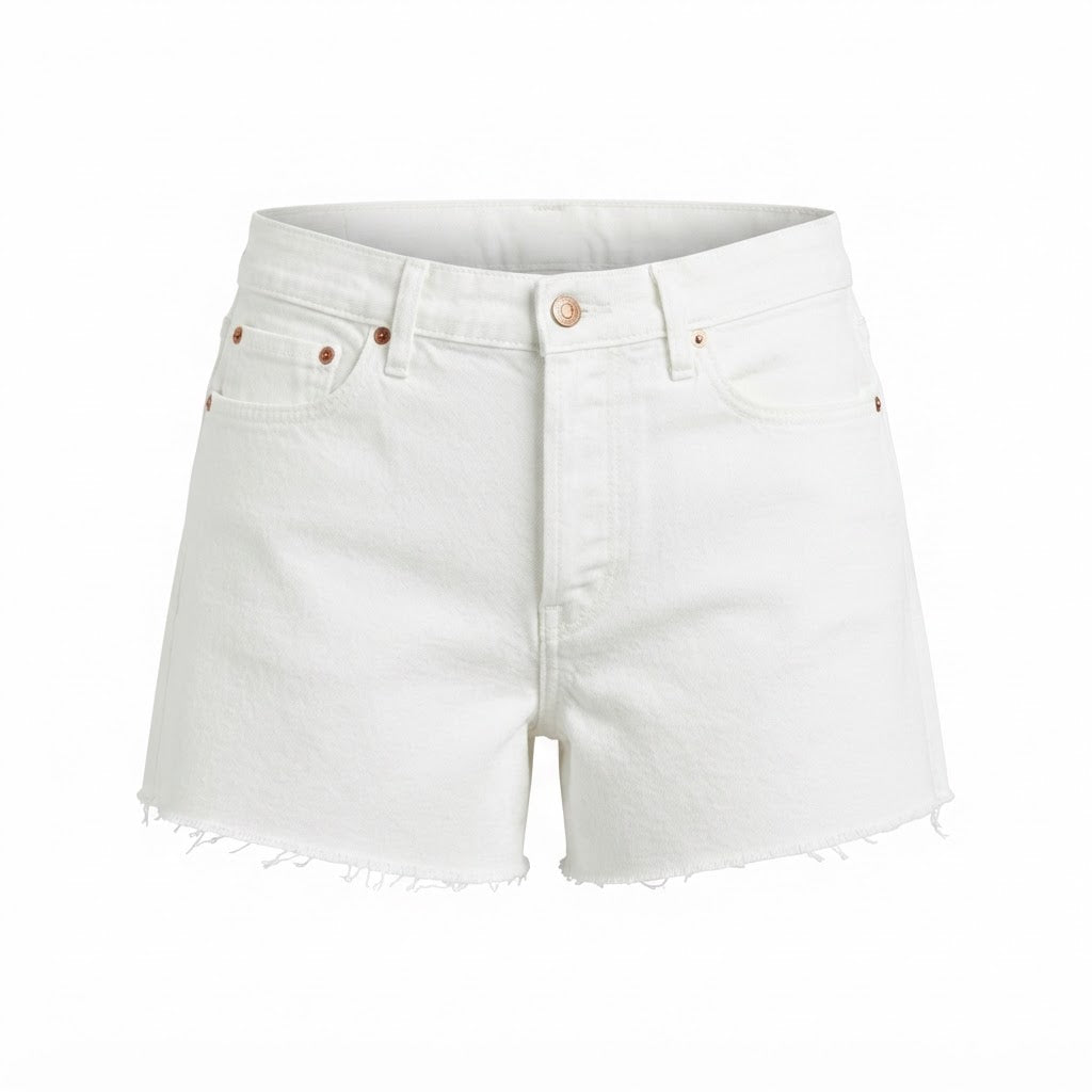 Women's White High-Waist Raw Hem Denim Shorts