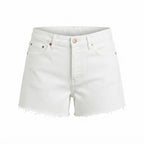 Women's White High-Waist Raw Hem Denim Shorts