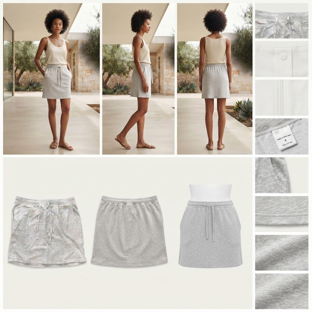 Light Grey Heather Drawstring Jersey Mini Skirt