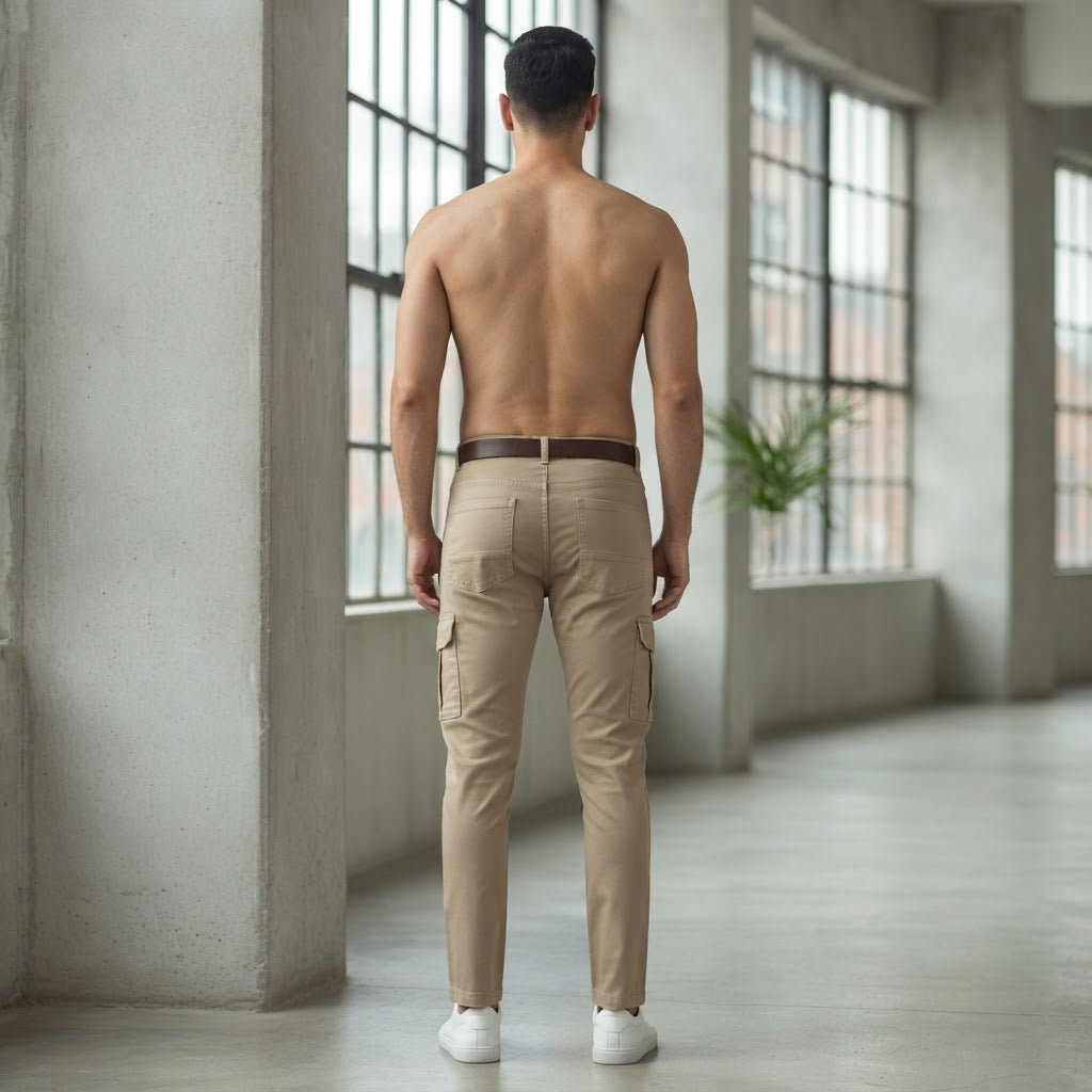 FINE ROSE Khaki Slim-Tapered Multi-Pocket Cargo Trousers