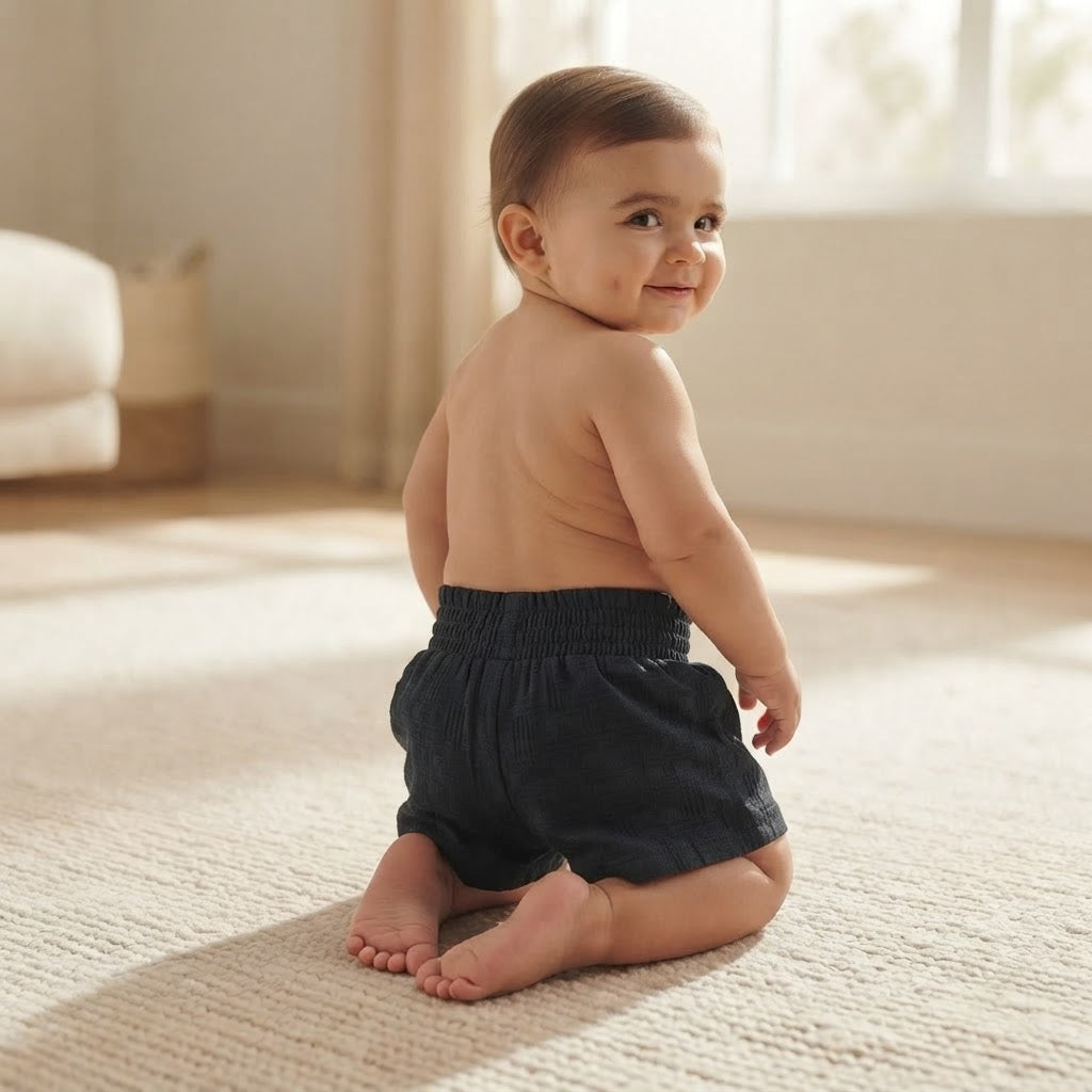 SHEIN Black Smocked Waist Infant Shorts
