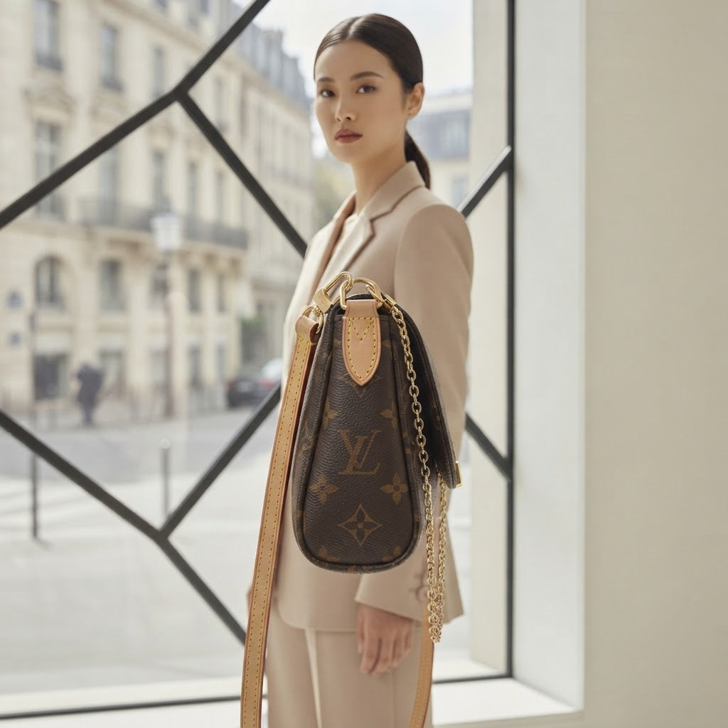 LOUIS VUITTON PARIS Brown Monogram Coated Canvas Crossbody B