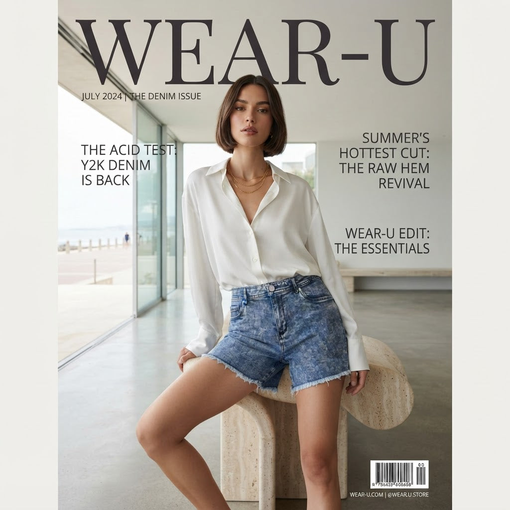 esmara Blue Acid Wash Denim Shorts with Fringed Hem