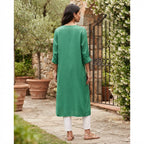 Women's Emerald Green Satin Longline Duster Kimono