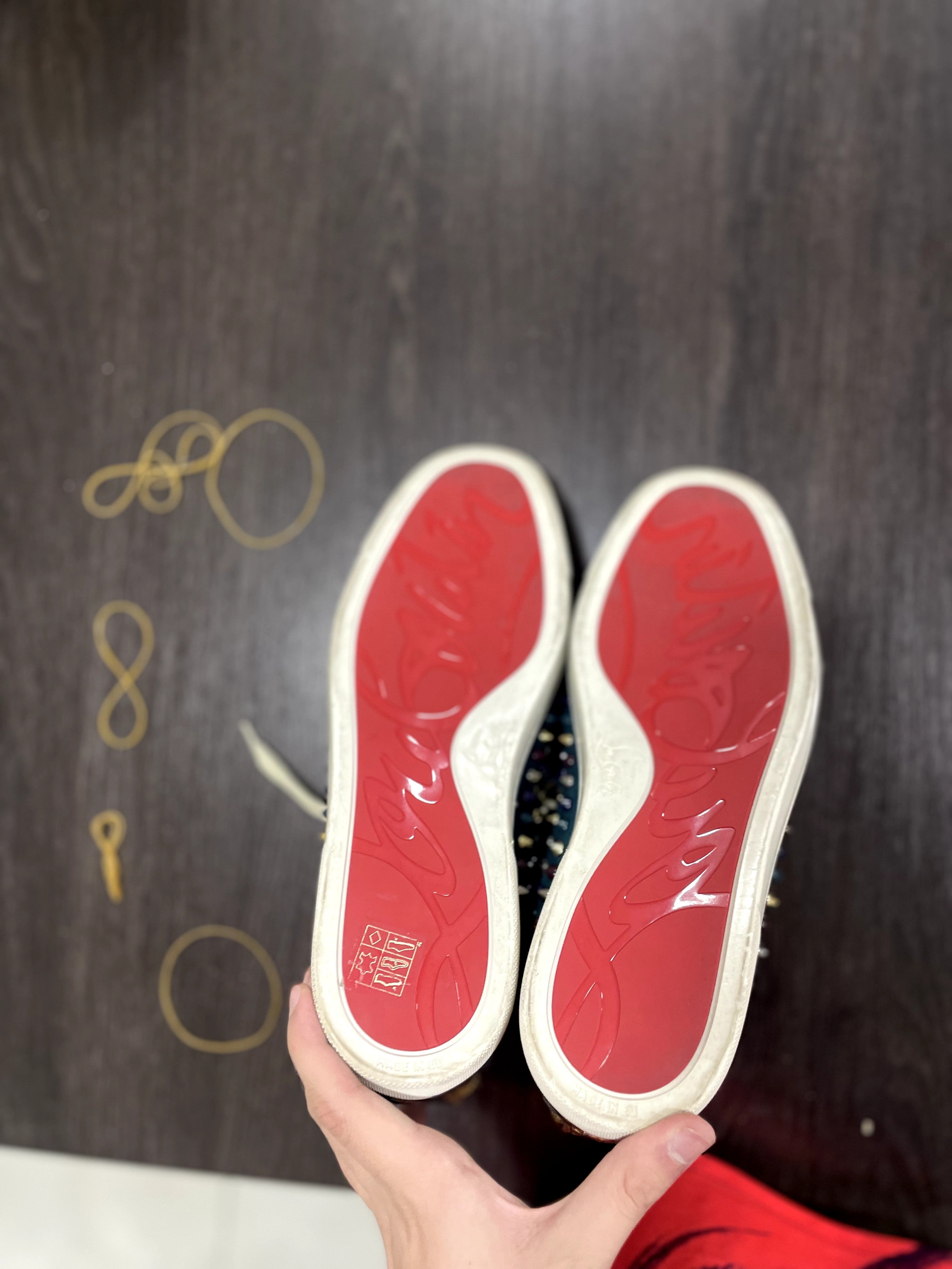 Christian Louboutin Luxury Studded Patchwork High-Top Sneake