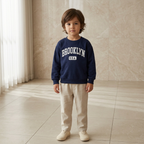 SHEIN Navy Blue Kids Brooklyn USA Graphic Crewneck Sweatshir