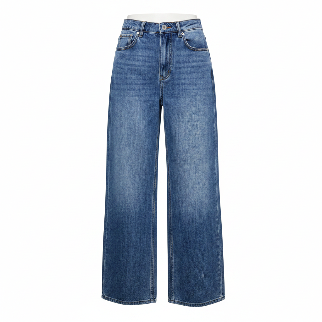 Women's Mid-Wash Blue Wide-Leg Denim Jeans