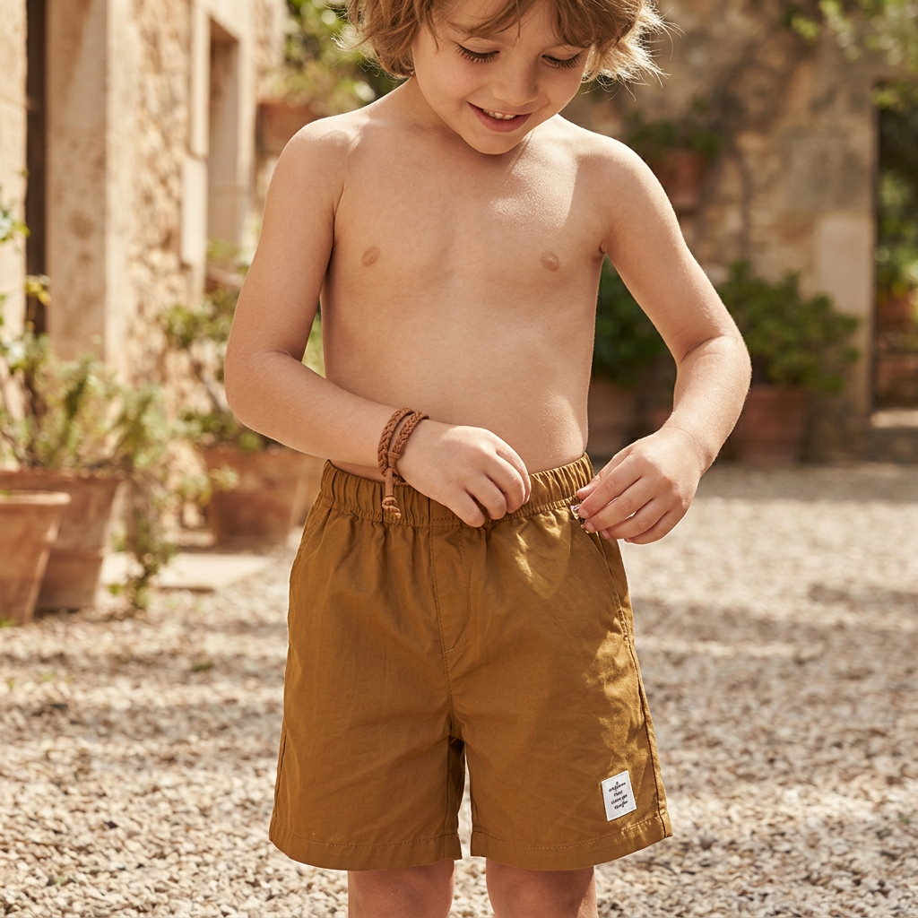 SHEIN Caramel Brown Kids Relaxed Fit Pull-On Casual Shorts