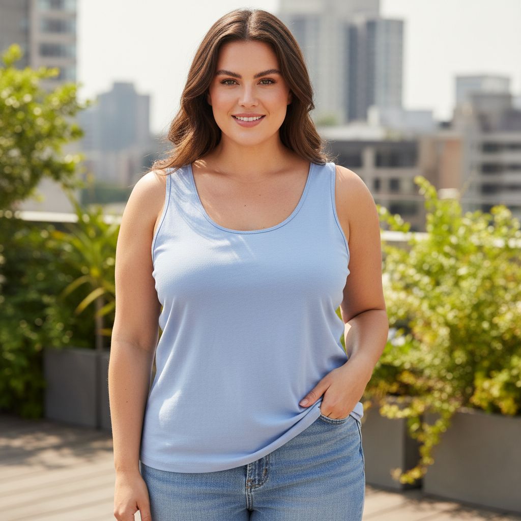 Women's Light Blue Scoop Neck Jersey Tank Top
