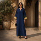 represent Navy Blue Floor-Length Abaya with Geometric Trim