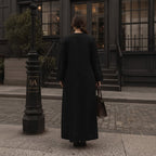represent Black Embroidered Abaya with Tonal Frog-Knot Closu