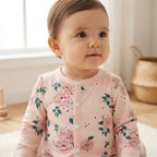 SHEIN Pale Blush Pink Floral Long-Sleeve Baby Romper
