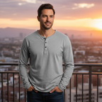 Livergy Men's Grey Long Sleeve Henley Shirt