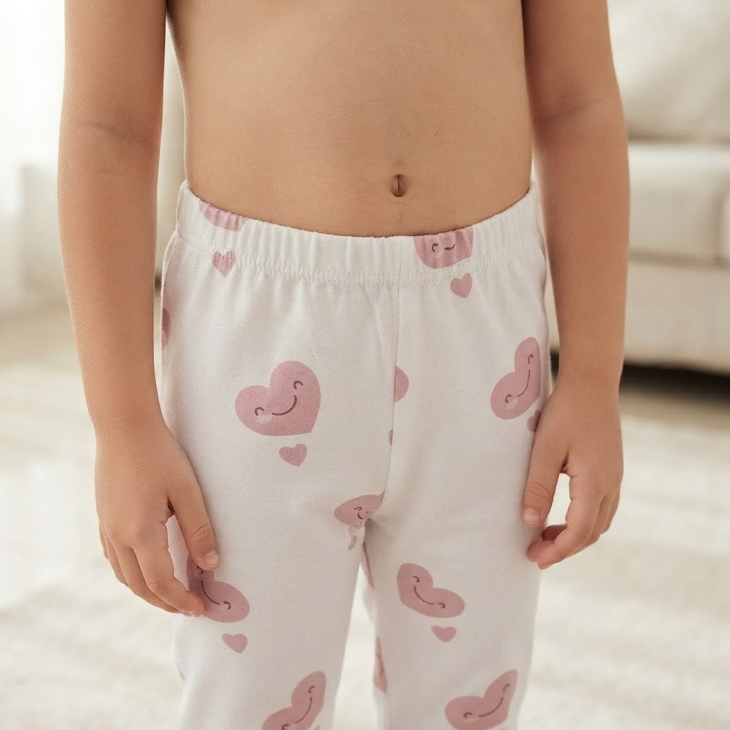 SHEIN White Ankle Leggings with Pink Kawaii Heart Print