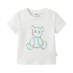SHEIN White Infant T-Shirt with Rainbow Outline Bear Graphic