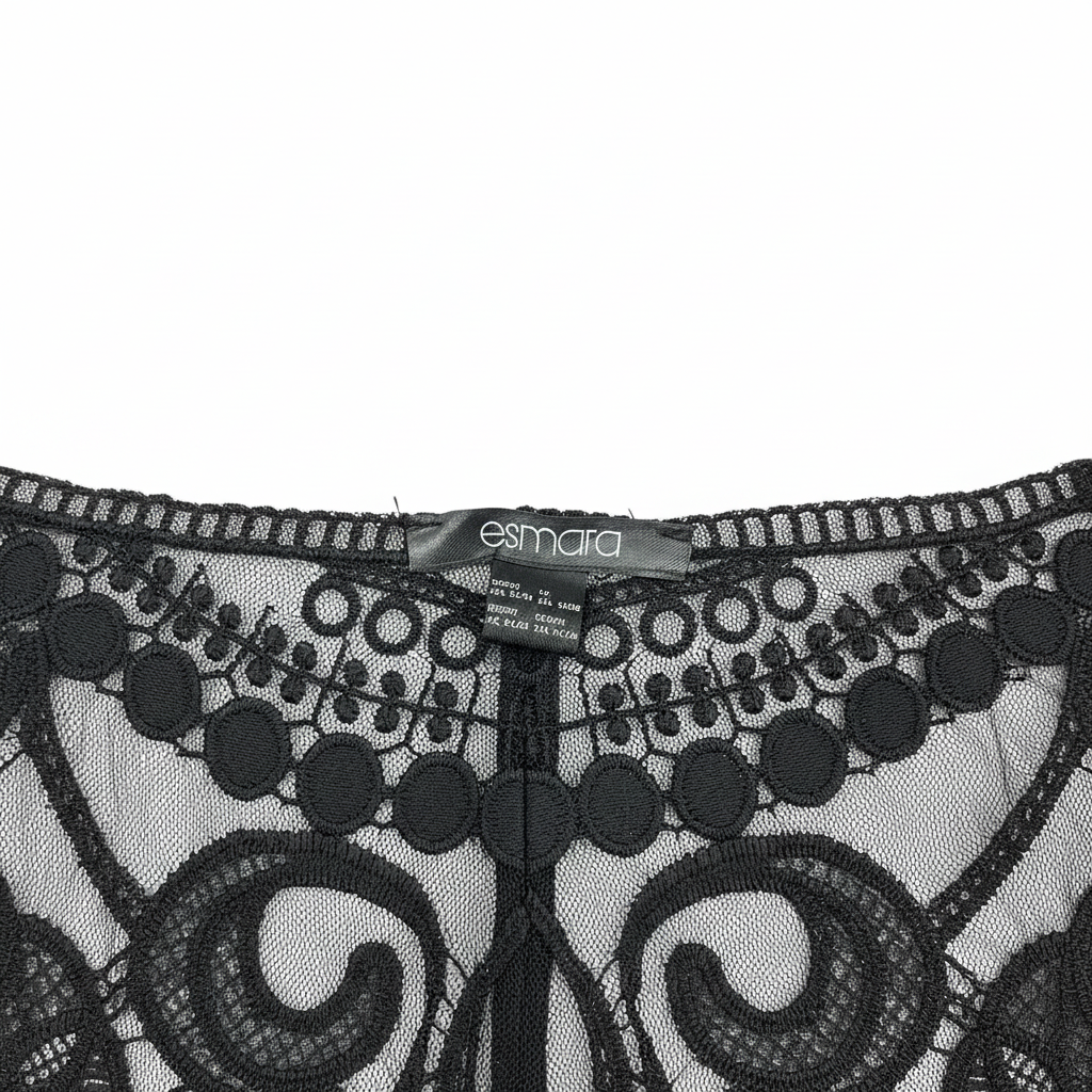 Women's Black Sleeveless Top with Embroidered Lace Yoke