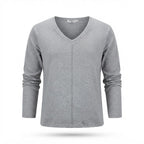 [WearU Generated:merch_ghost] Grey Heathered Knit Jersey Boxy V-Neck Top – ghost front view