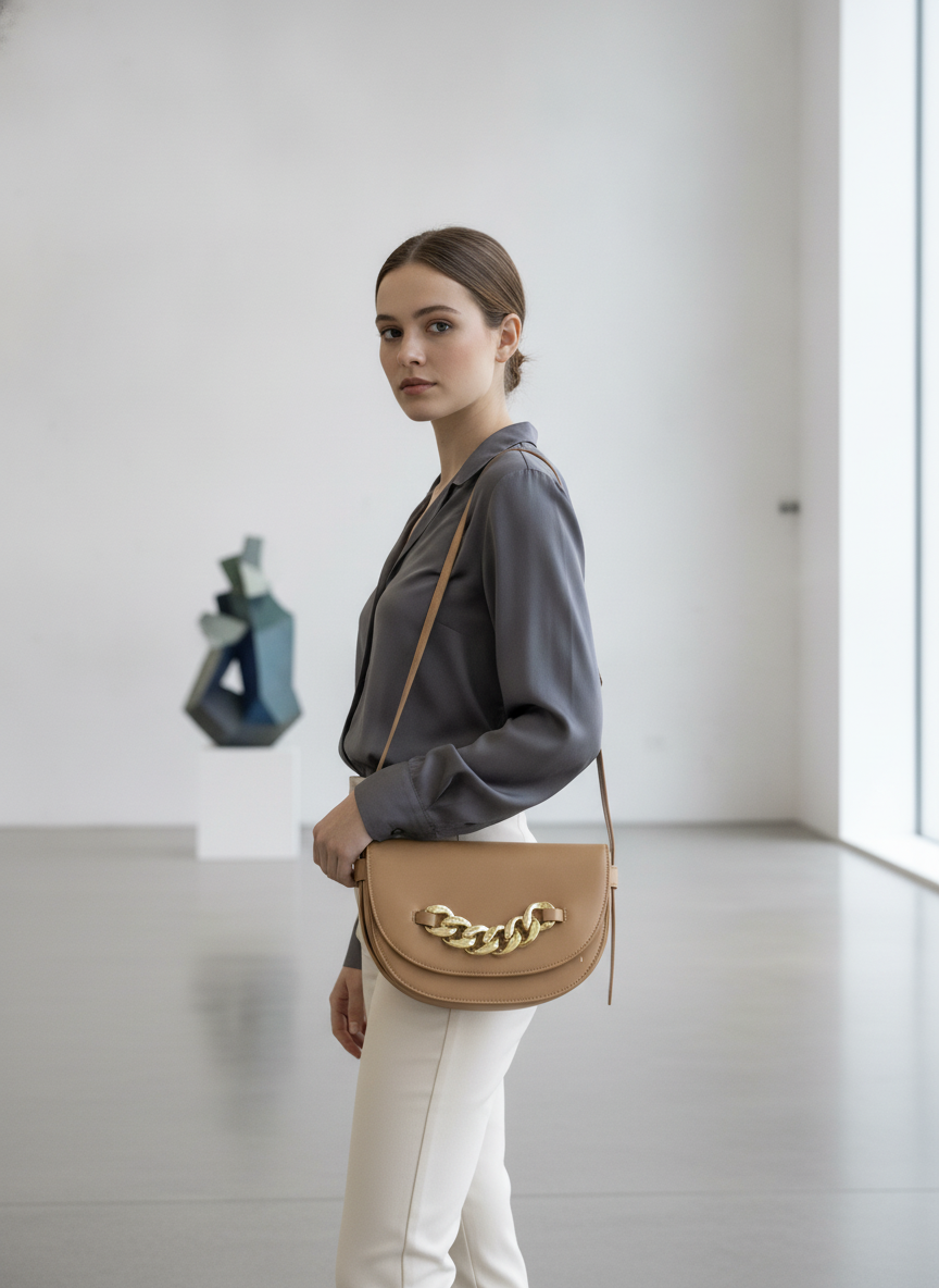 Beverly Hills Polo Club Tan Chain Saddle Bag