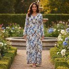 Women's Beaded Tie-Dye Maxi Kaftan Dress - Blue/Brown
