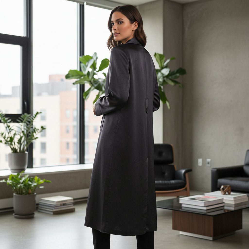 MNG Women's Charcoal Satin Maxi Shirt Dress with Epaulettes