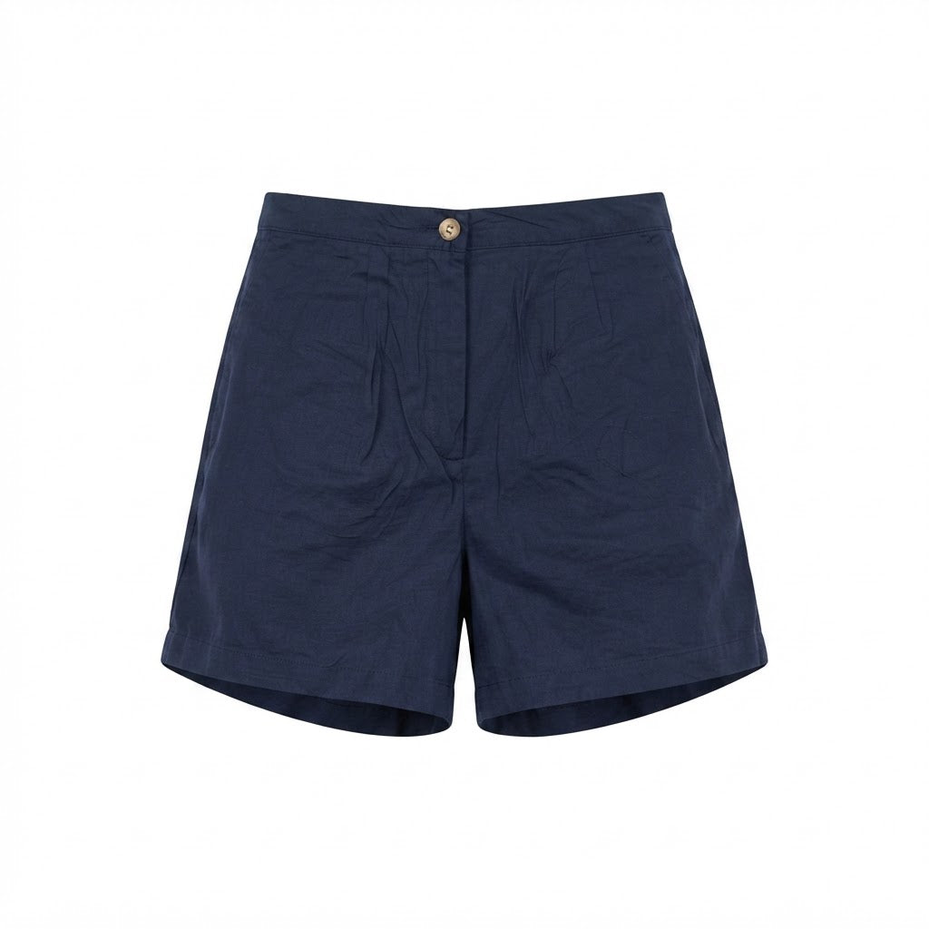 Women's Navy navy Pleated High-Waist Summer Shorts